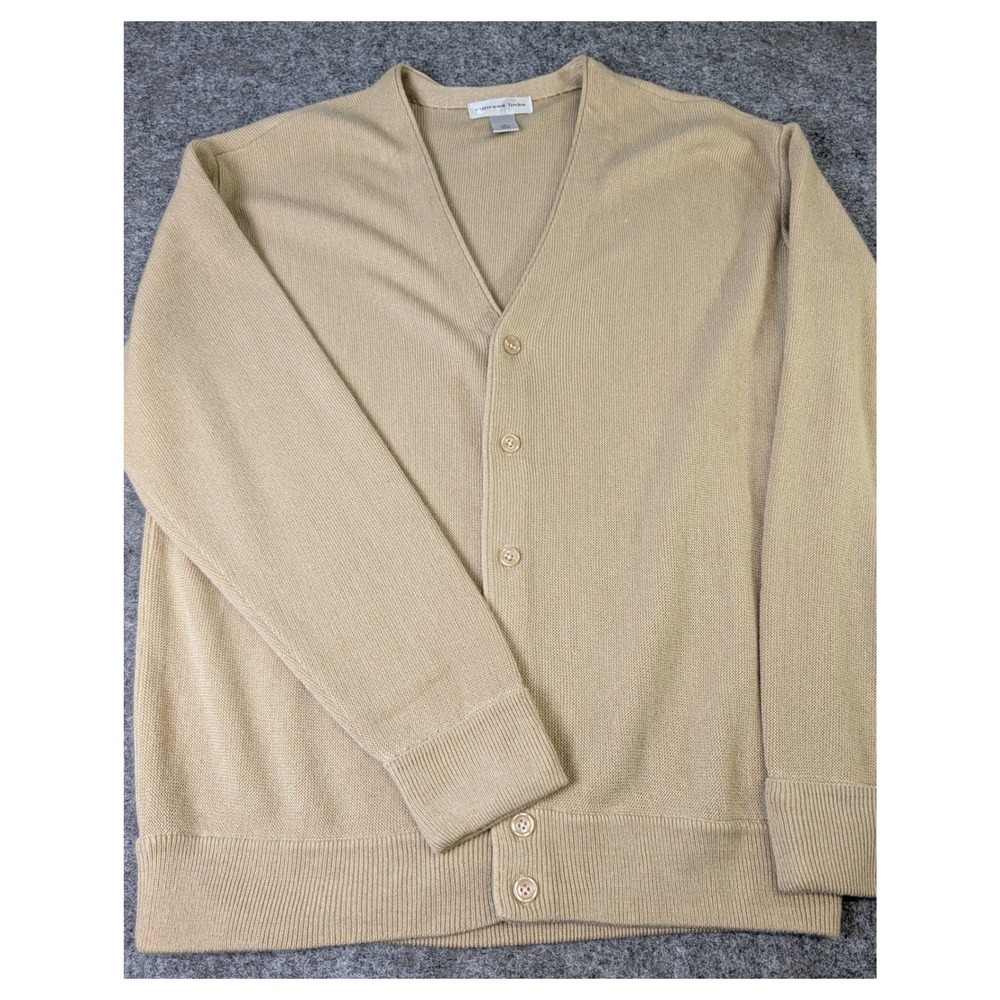 Cypress Links Mens XL Cardigan Sweater Tan Beige V-Neck Button Front Acrylic